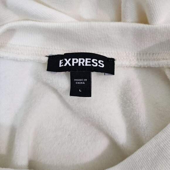 Express Womens Sz L Neutral Rhinestone Embellished Crew Neck Fleece Sweatshirt - Picture 8 of 10